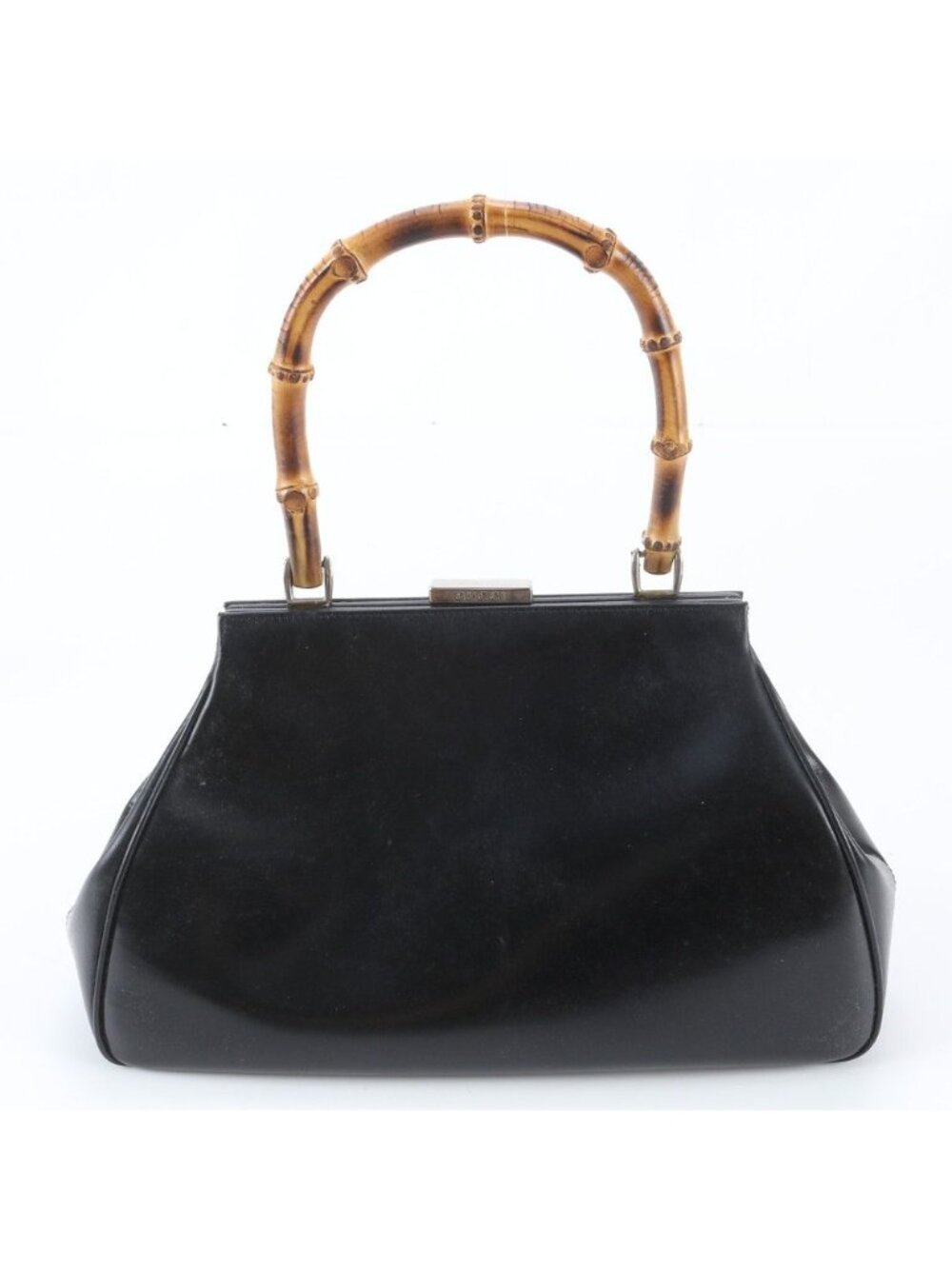 Gucci Bamboo Kiss Lock Leather Handbag Black